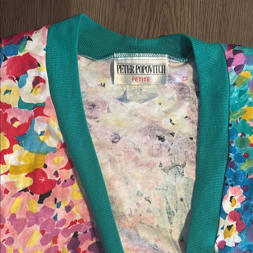 Vintage Peter Popovitch Petite Floral Cardigan Sweater